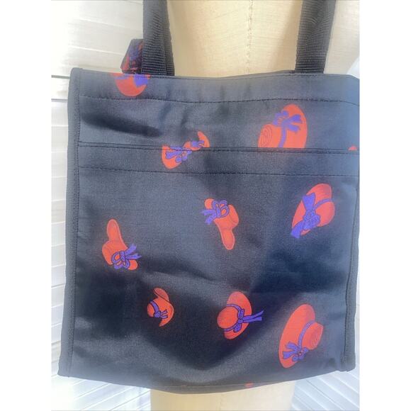 New Without Tags Red Hat Society Tote Bag Black with Red and Purple Hats - Picture 2 of 7